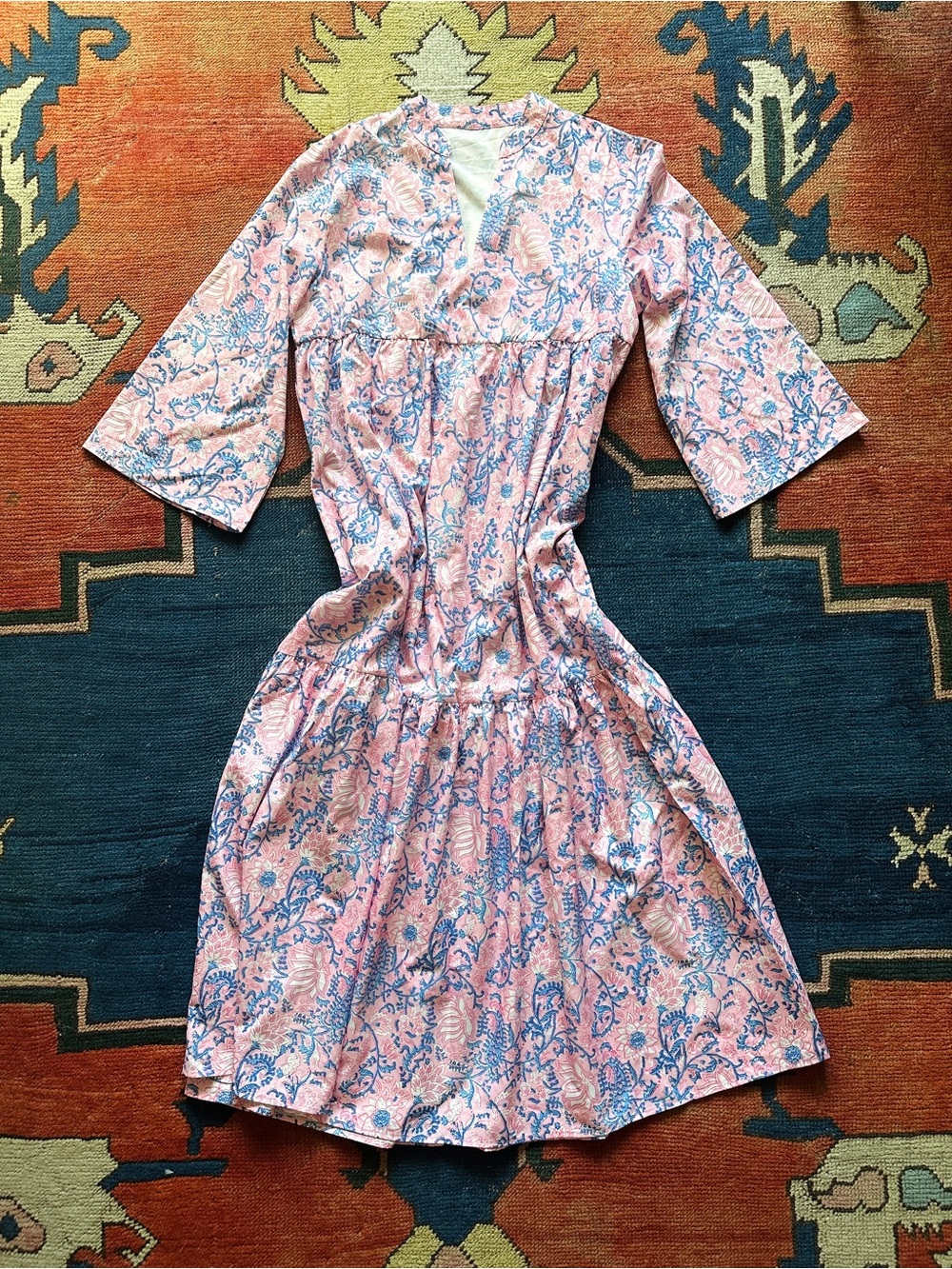 Pink & Blue Floral Tiered Maxi Dress